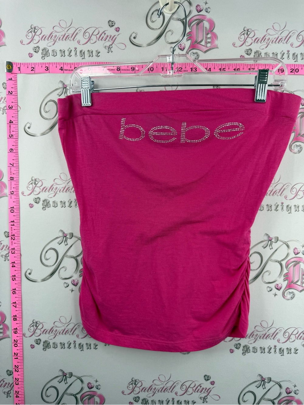 bebe tank top strapless Hot Pink Rhinestone Logo Strapless studded jewel Top